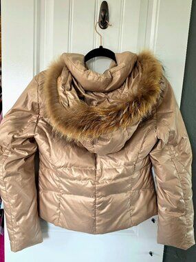 Vermani Racoon fur hooded Gold bomber jacket